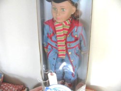 18'' TOLLY GIRL AG CLONE NEW IN BOX  GREEN EYE DOLL  DENIM COAT, SUIT, HAT